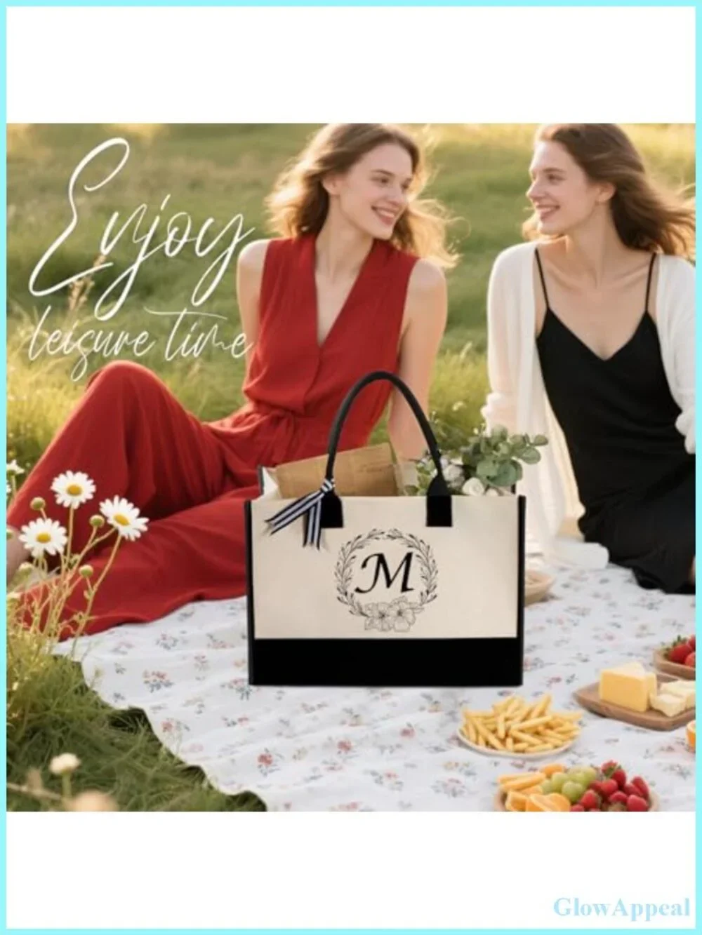 Personalized Initial Canvas Tote Bag for Women - Extra Large Beach Shoulder